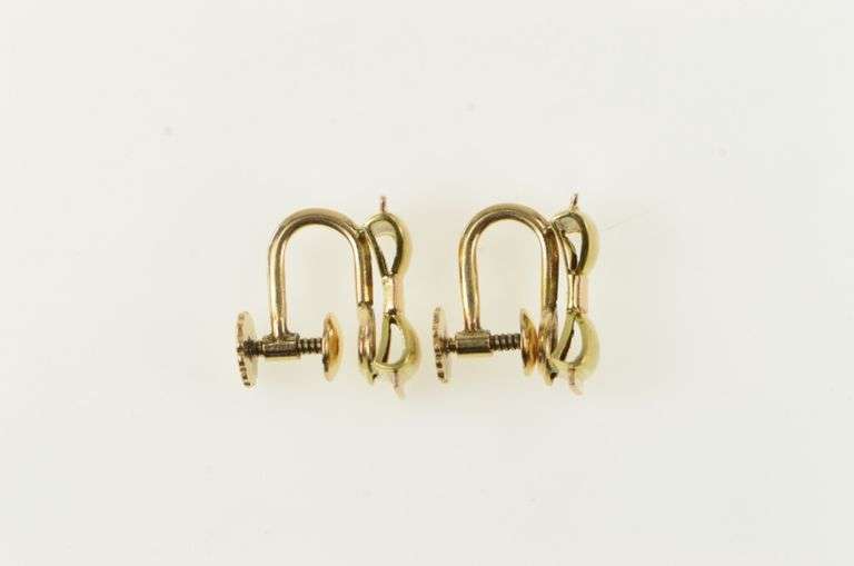 14K Yellow Gold 1960's Retro 3D Bow Ribbon Screw Back Earrings