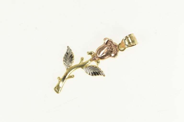 10K Yellow Gold Tri Tone Rose Flower Ornate Romantic Love Pendant