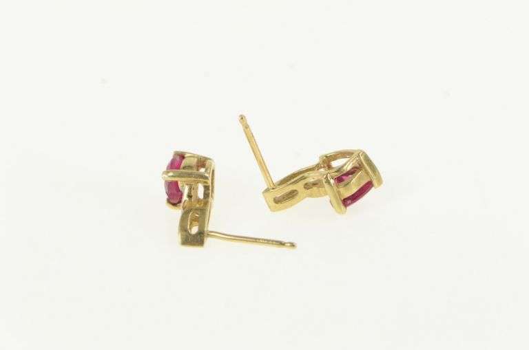 10K Yellow Gold Heart Syn. Ruby Diamond Accent Stud Earrings