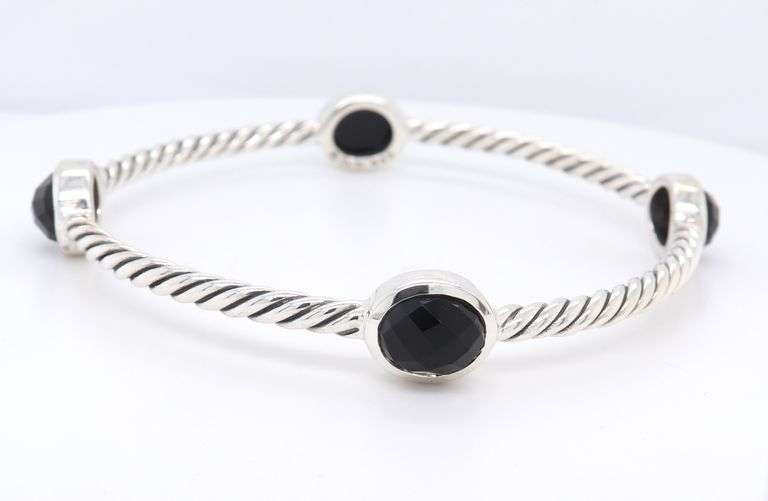 David Yurman Black Onyx 4 Station Bangle Bracelet