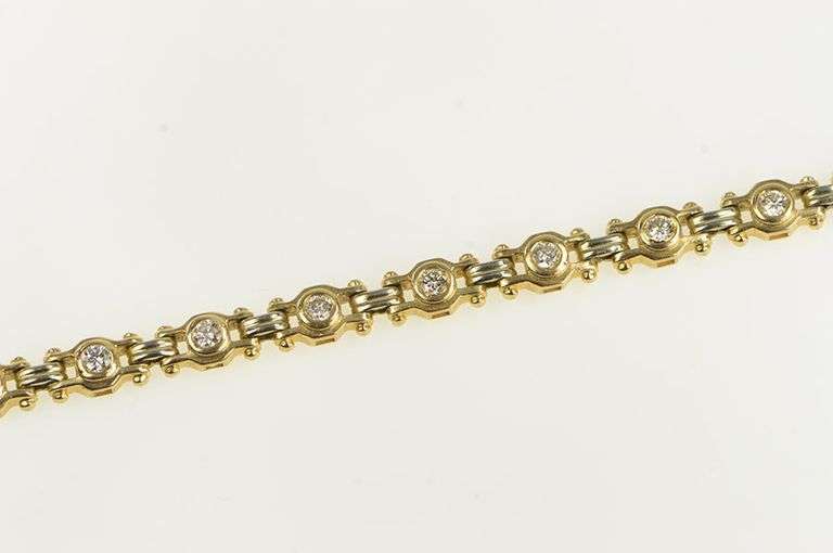 14K Yellow Gold 1.44 Ctw Diamond Bar Link Vintage Chain Bracelet