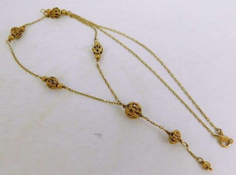 Beautiful 14K Filigree Bead Y Necklace