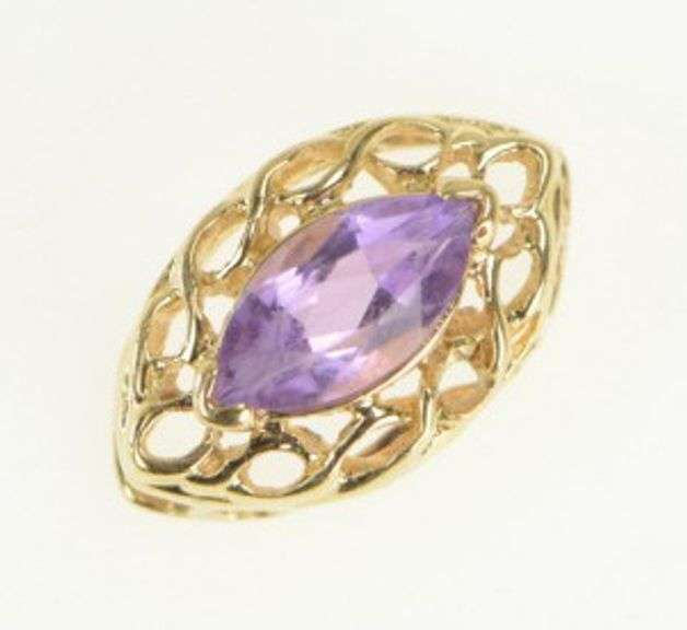 10K Yellow Gold Amethyst Filigree Slide Bracelet Charm/Pendant