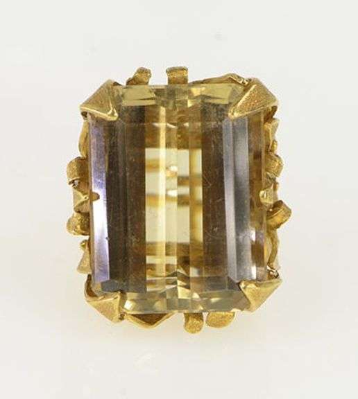 14K Yellow Gold Smoky Quartz Calla Lily Floral Cocktail Ring