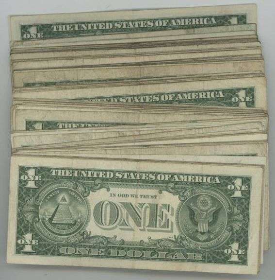 Nearly full pack of 98 Series of 1957 $1 Silver Certificates in VG to AU