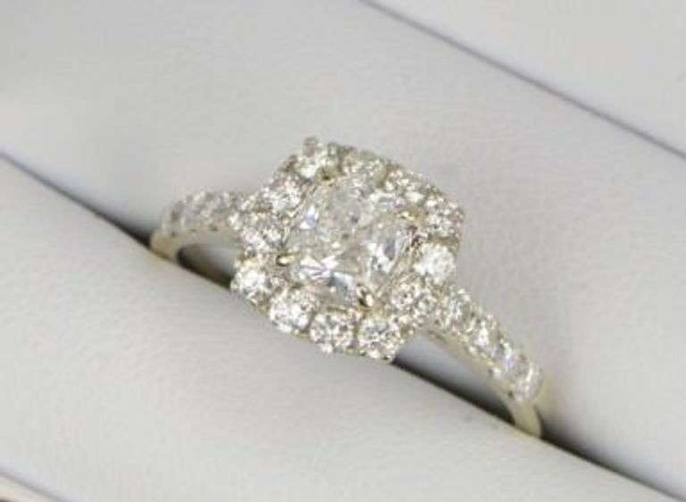 14K White Gold 1.81 Ctw Cushion Diamond Halo Engagement Ring