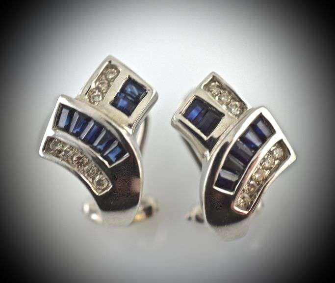 Chic 14K White Gold Sapphire and Diamond Earrings