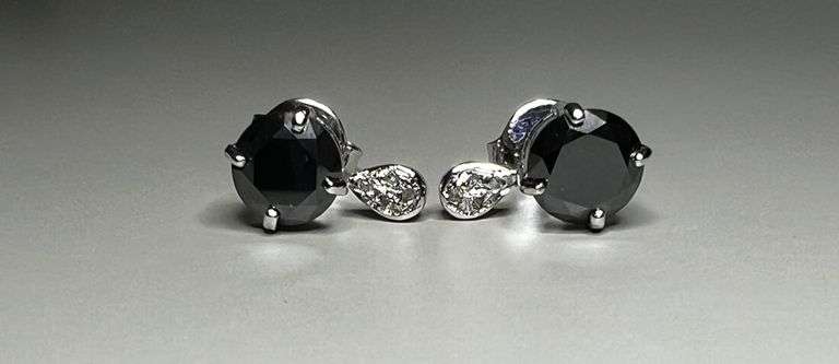 Impressive 3.15 Ctw Black Fire Moissanite & Natural White Diamond Accent Earrings