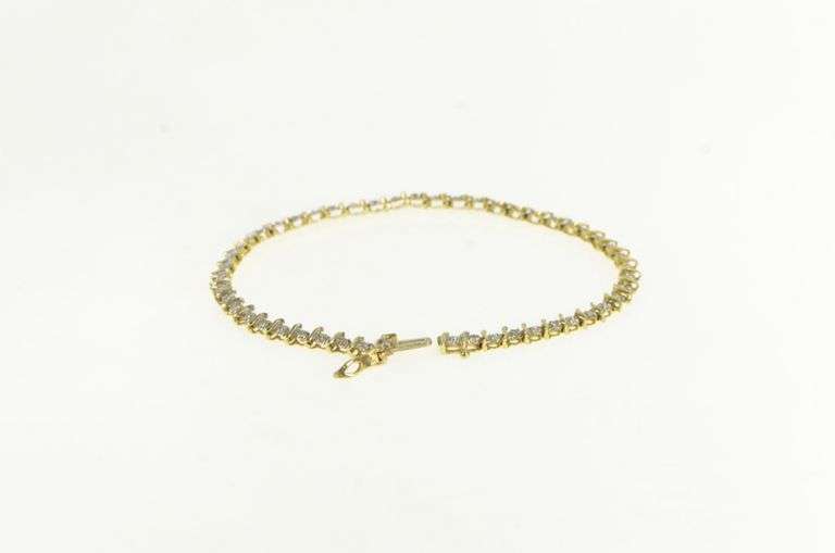 10K Yellow Gold Diamond Wavy Link Vintage Classic Tennis Bracelet