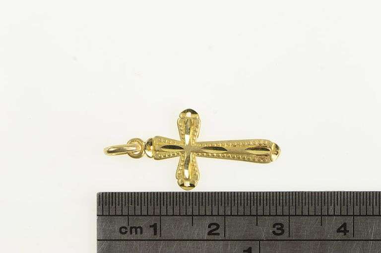14K Yellow Gold Diamond Cut Cross Christian Faith Symbol Charm/Pendant