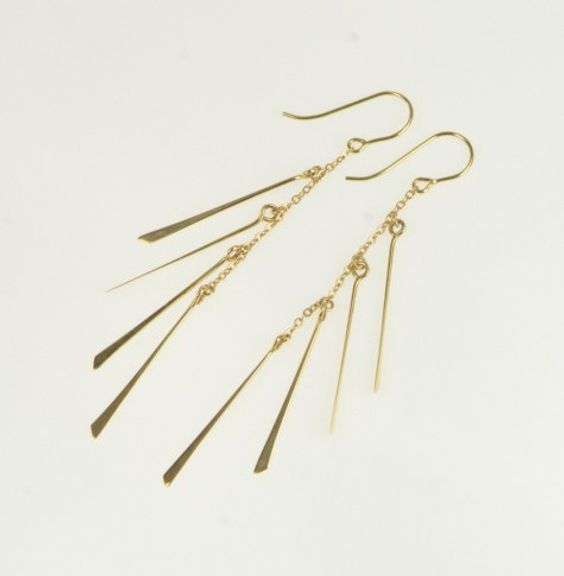14K Yellow Gold Layered Dangle Bar Chain Tassel Earrings
