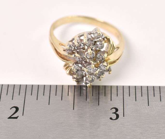 Sophisticated 14k Yellow Cluster Diamond Ring