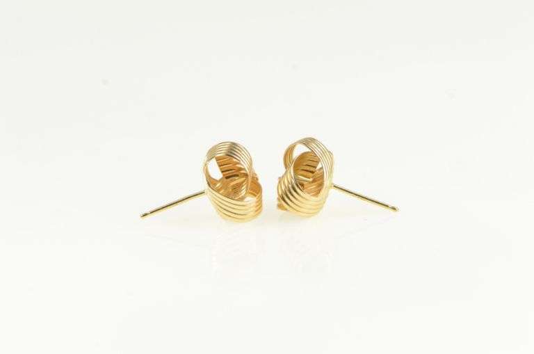 14K Yellow Gold Ribbon Knot Twist Statement Stud Earrings