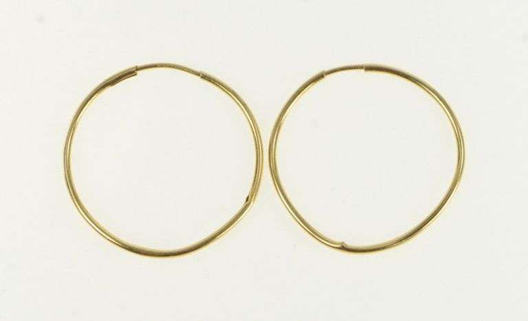 14K Yellow Gold 26.6mm Vintage Simple Seamless Look Hoop Earrings