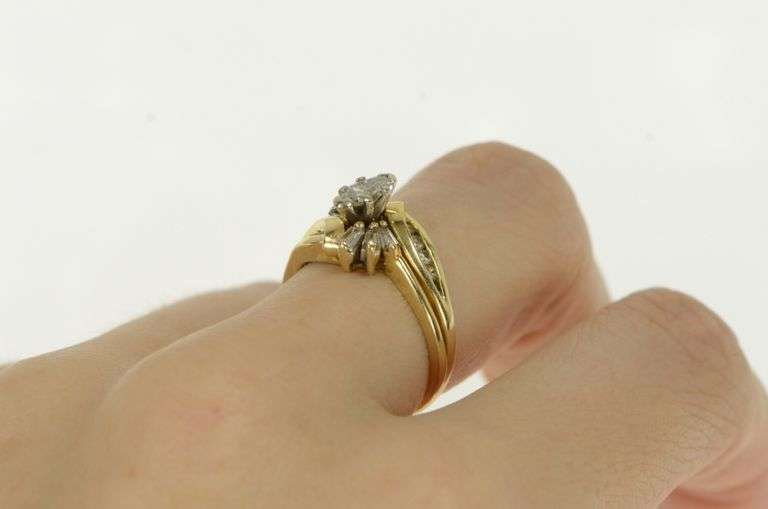 14K Yellow Gold 0.68 Ctw Marquise Diamond Engagement Set Ring