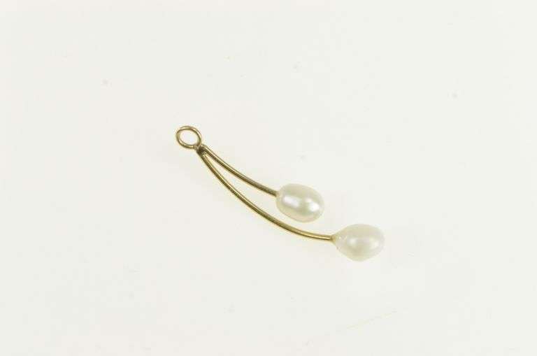 14K Yellow Gold Pearl Vintage Curved Drop Simple Vintage Pendant