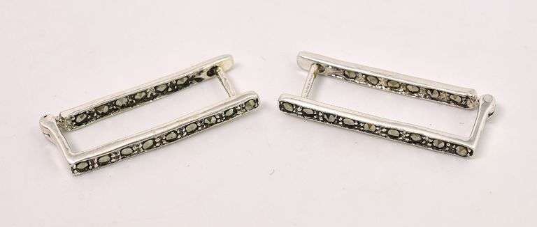 Marcasite Gem Dangle Earrings in Sterling Silver