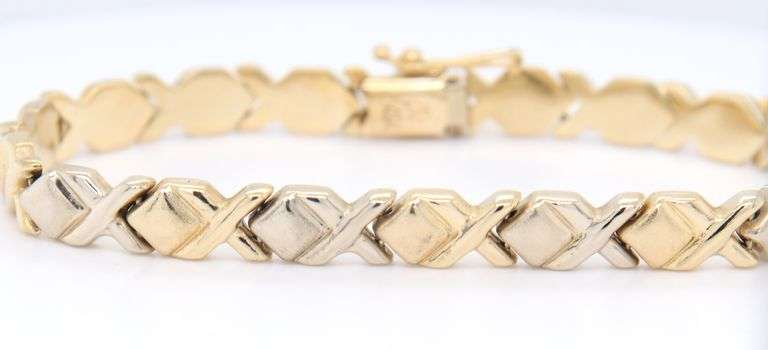 Handsome Yellow Gold Textured and High Polished XO Bracelet