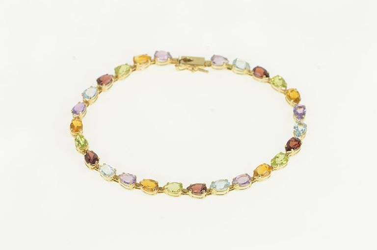 14K Yellow Gold Amethyst Topaz Citrine Garnet Peridot Bracelet