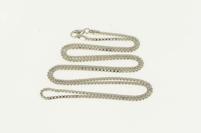 10K White Gold 1.25mm Square Chain Classic Simple Box Link Necklace