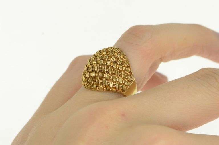 18K Yellow Gold Ornate Woven Domed Braid Vintage Statement Ring