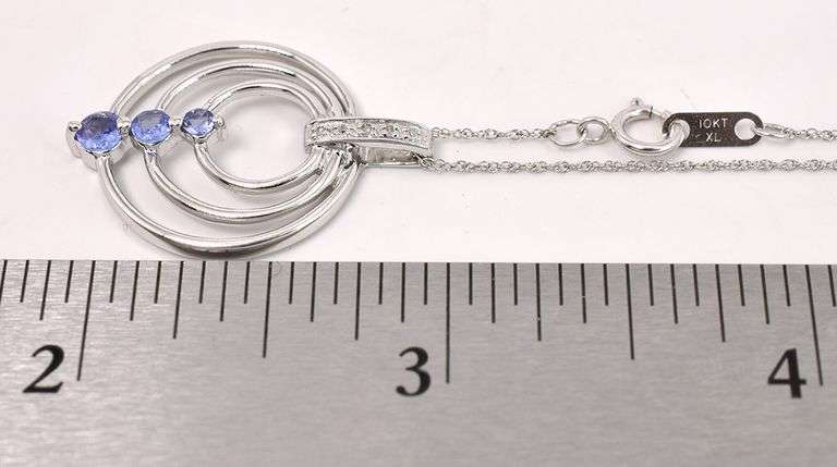 Beautiful Purple Iolite and Diamond Pendant Necklace in White Gold