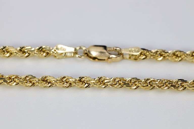 10k Yellow Gold-Hollow Diamond-Cut Rope Chain 3mm Necklace 24"