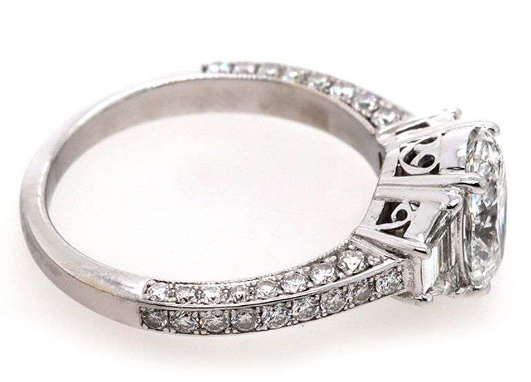2.42ctw Oval Trapezoid and Round Diamond Three Stone Straight Engagement Ring in 18K