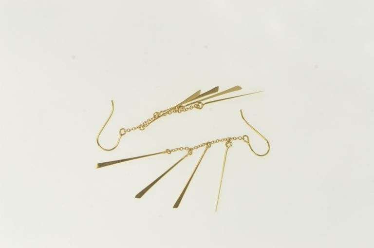 14K Yellow Gold Layered Dangle Bar Chain Tassel Earrings