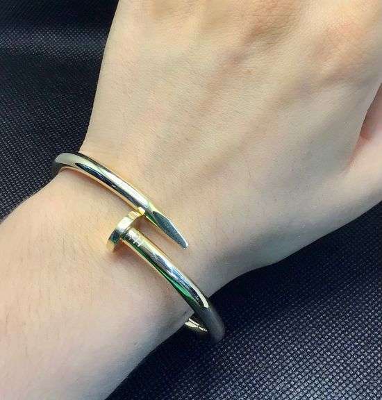 GORGEOUS CARTIER INSPIRED 14K YELLOW GOLD NAIL BANGLE BRACELET