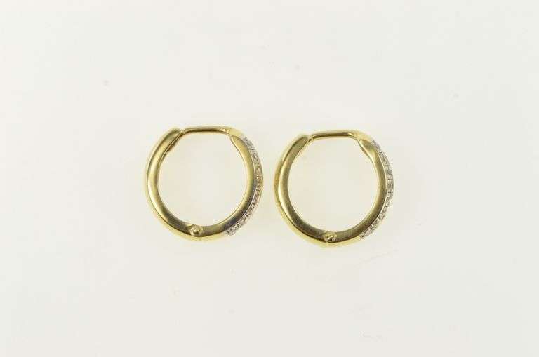 14K Yellow Gold 15.2mm Round Diamond Huggies Hoop Earrings