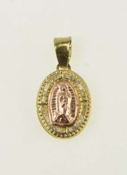 14K Yellow Gold Virgin Mother Mary Jesus Christ CZ Halo Charm/Pendant