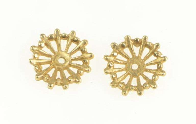 14K Yellow Gold Vintage Sun Wheel Stud Enhancer Earring Jackets
