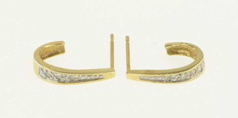 10K Yellow Gold Curved Vintage Diamond Semi Hoop Earring Jackets