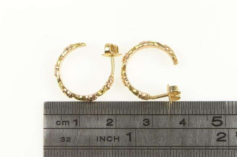 14K Yellow Gold Black Hills Gold Rose 3/4 16.6mm Hoop Earrings