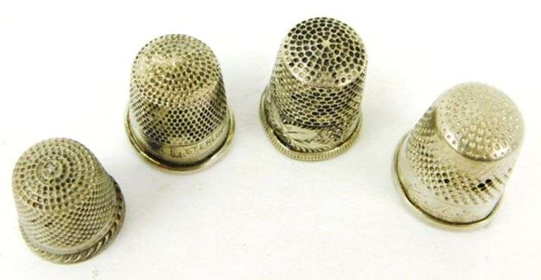 4 Antique Sterling Silver Thimbles