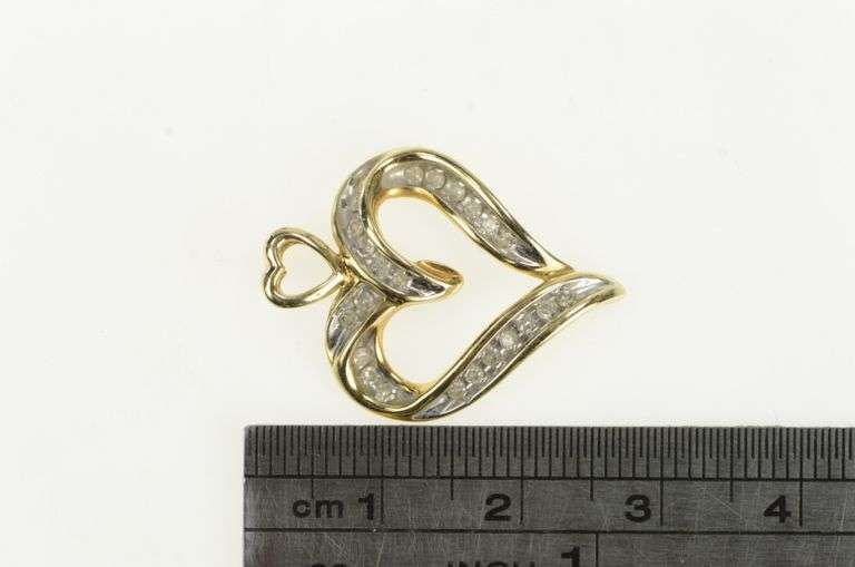 10K Yellow Gold Diamond Heart Love Symbol Vintage Romantic Pendant