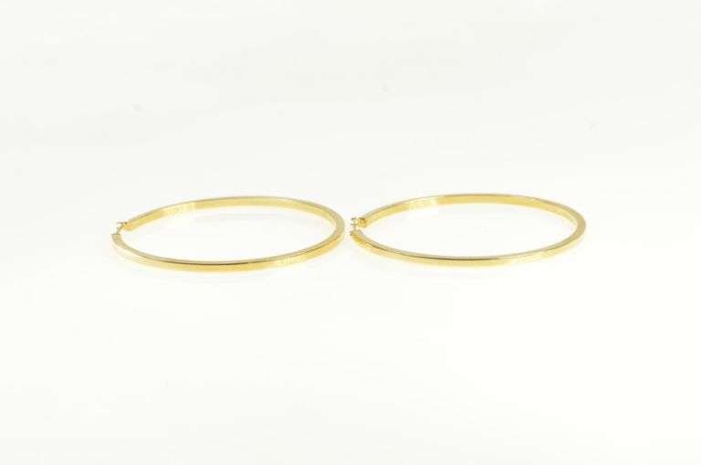 14K Yellow Gold 50mm Squared Hollow Statement Hoop Earrings