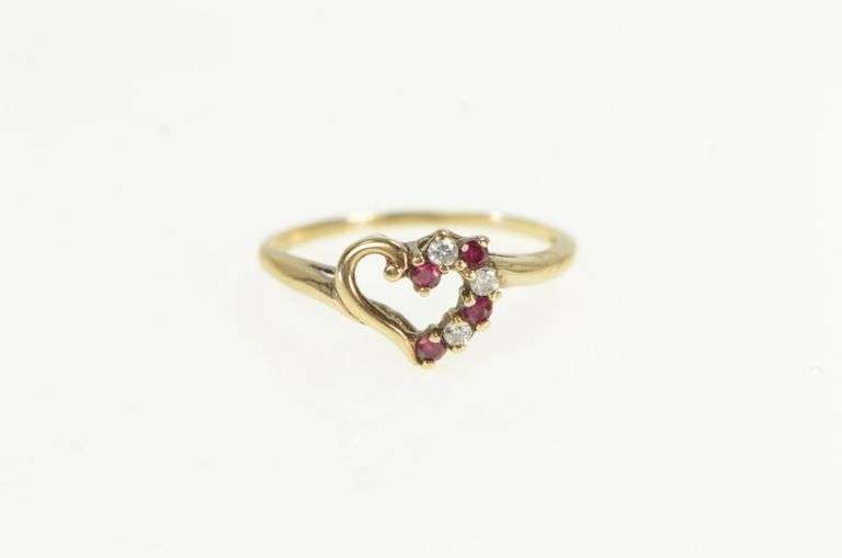 10K Yellow Gold Simulated Ruby CZ Heart Ring