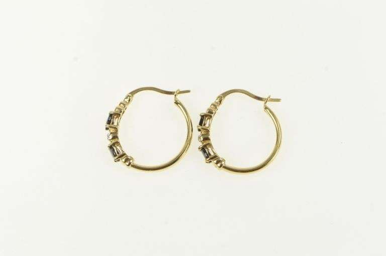 10K Yellow Gold Oval Sapphire Diamond Statement Hoop Earrings