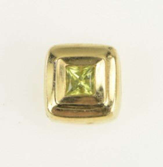 14K Yellow Gold Square Peridot Bezel Inset Geometric Slide Pendant