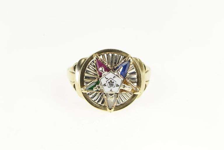 10K Yellow Gold Vintage Order of the Eastern Star Enamel Ring