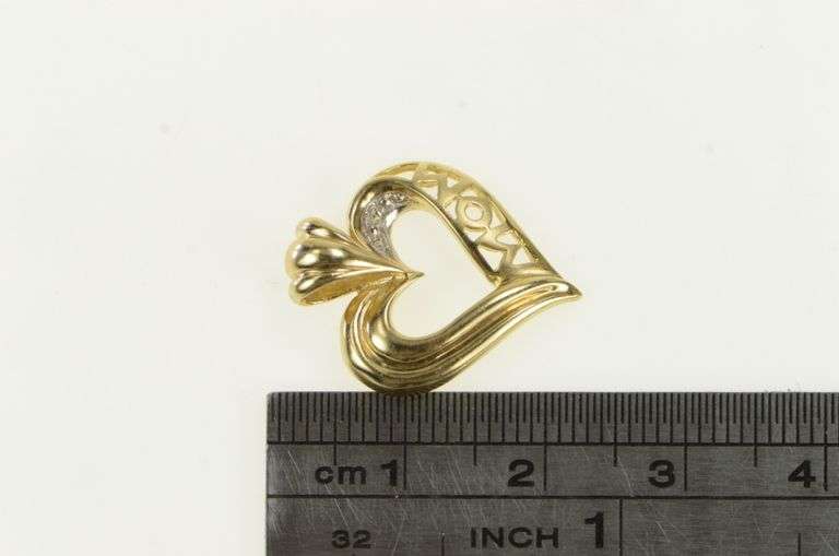 10K Yellow Gold Diamond Mom Mother's Day Heart Love Pendant
