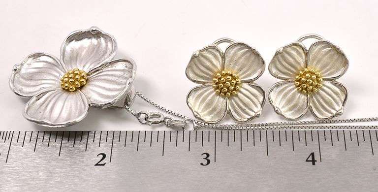 Dogwood Flower Set In Sterling Silver