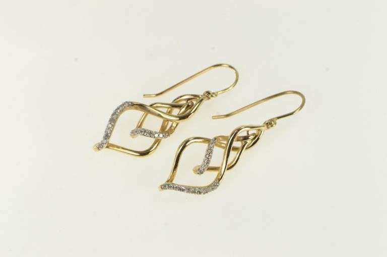 10K Yellow Gold Diamond Layered Twist Spiral Statement Earrings