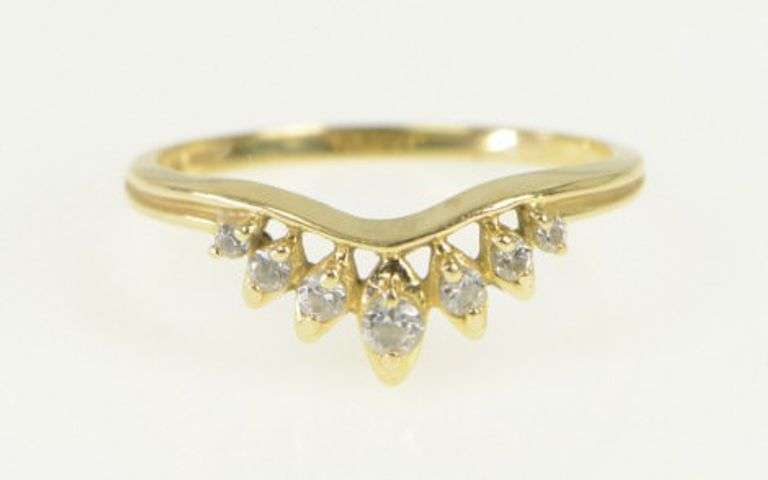 14K Yellow Gold Curved Contour Cubic Zirconia Wedding Band Ring