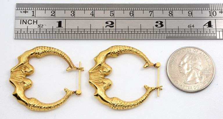 Fun 14k Kissing Mermaid Hoop Earrings