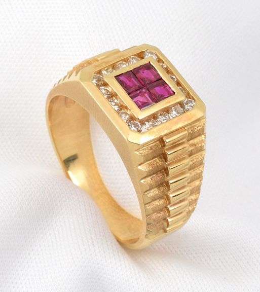 Rolex Style 14k YG Man's Ruby Ring