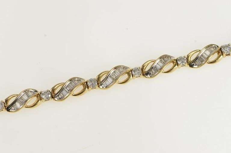 14K Yellow Gold 3.41 Ctw Diamond Wavy Infinity Link Tennis Bracelet