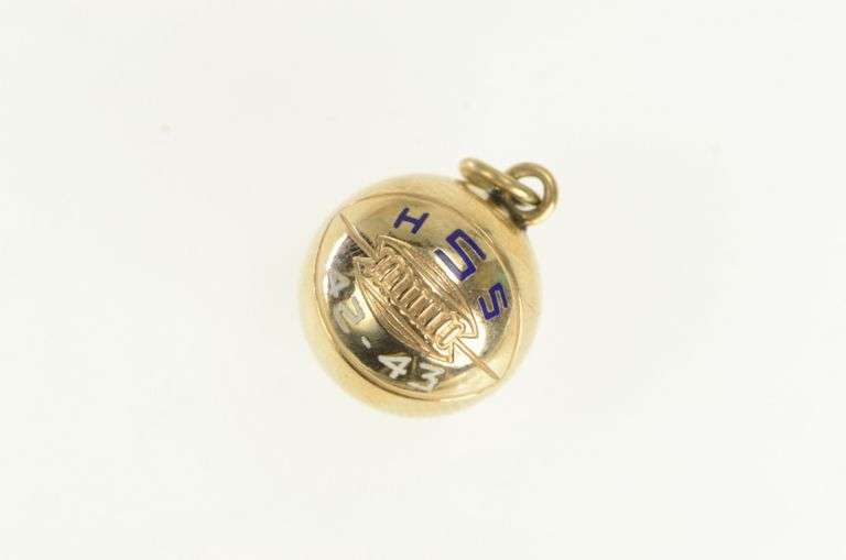 10K Yellow Gold 1940's HSS Enamel Football Sphere Ball Charm/Pendant
